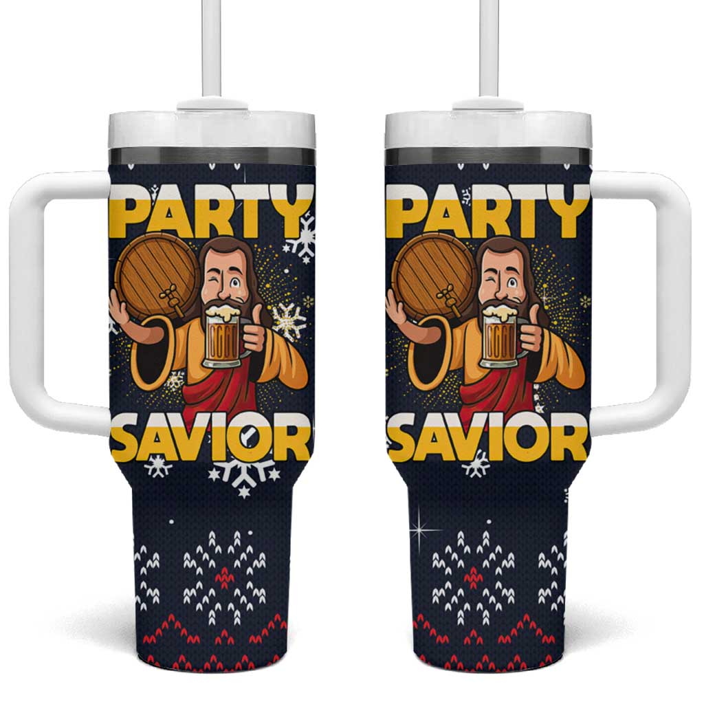 Jesus Party Savior Christmas Tumbler With Handle Funny Xmas Holiday Patterns - Wonder Print Shop