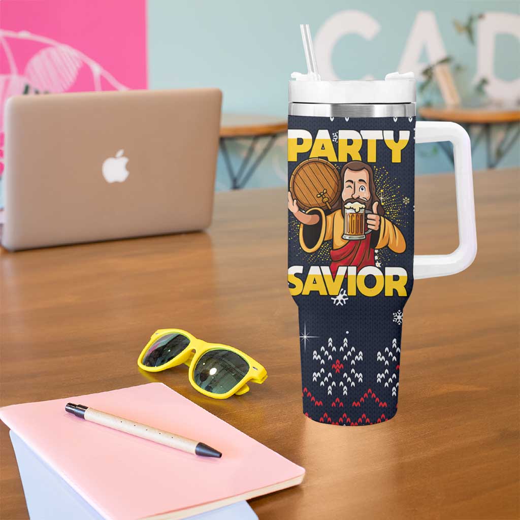 Jesus Party Savior Christmas Tumbler With Handle Funny Xmas Holiday Patterns - Wonder Print Shop