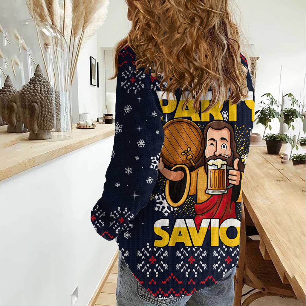 Jesus Party Savior Christmas Women Casual Shirt Funny Xmas Holiday Patterns - Wonder Print Shop