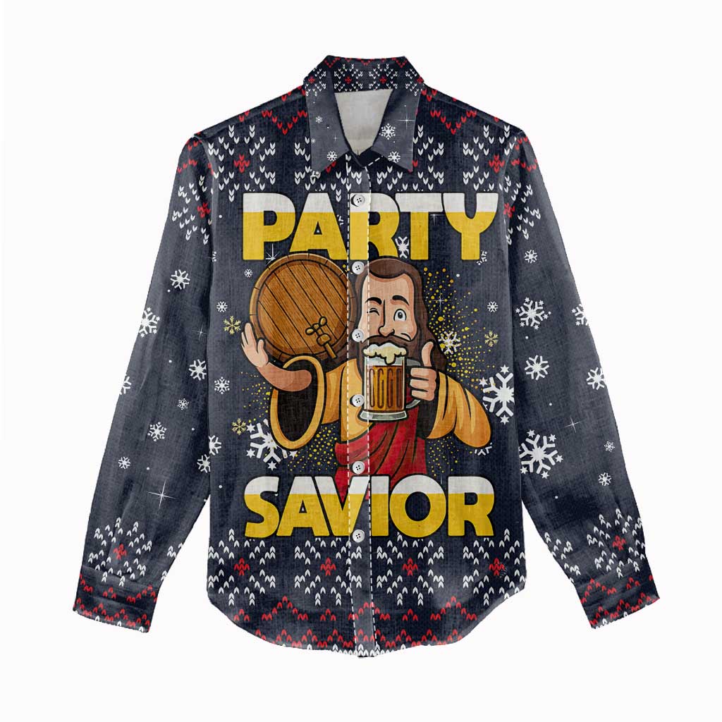 Jesus Party Savior Christmas Women Casual Shirt Funny Xmas Holiday Patterns - Wonder Print Shop