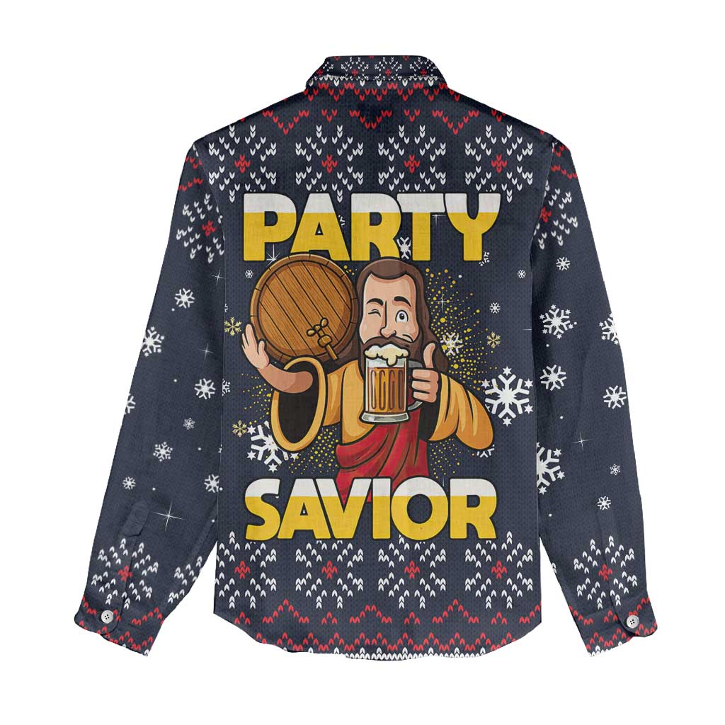 Jesus Party Savior Christmas Women Casual Shirt Funny Xmas Holiday Patterns - Wonder Print Shop