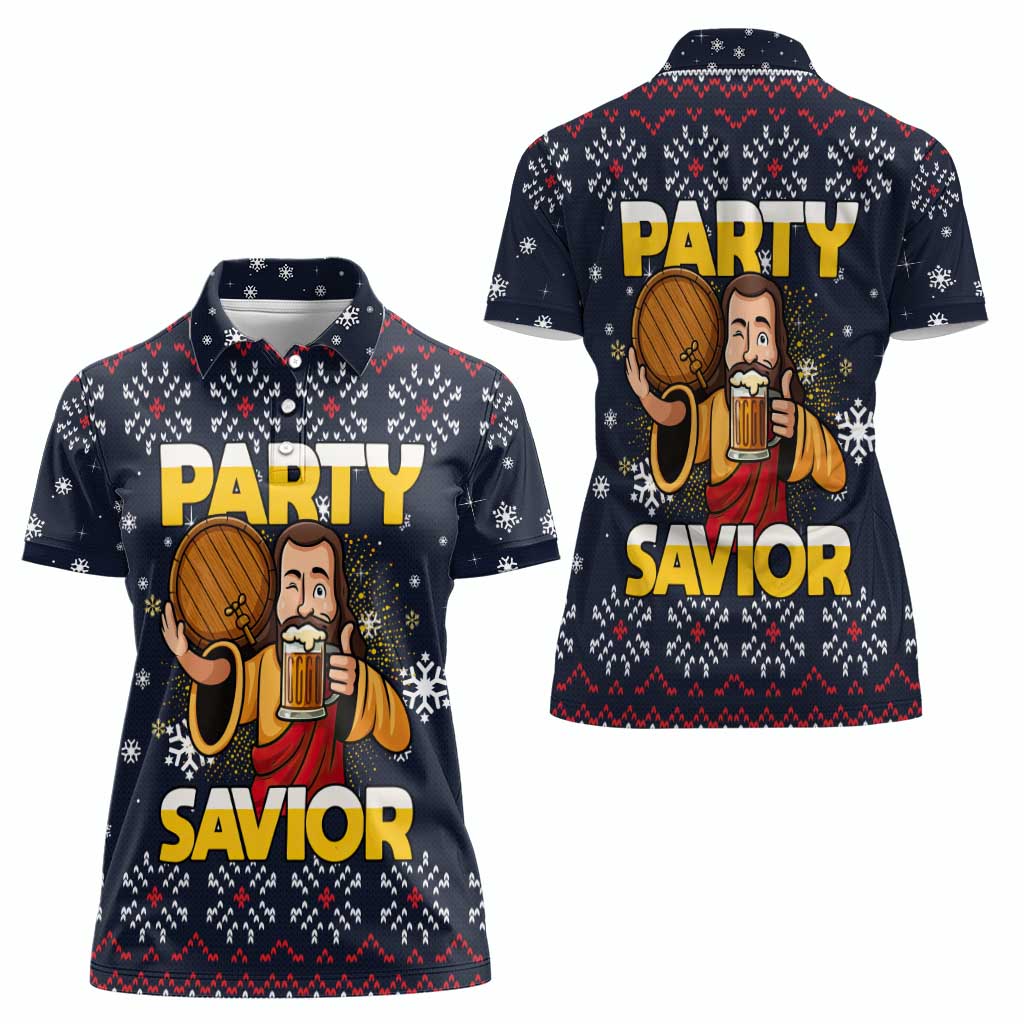 Jesus Party Savior Christmas Women Polo Shirt Funny Xmas Holiday Patterns - Wonder Print Shop