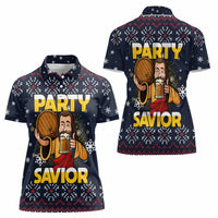 Jesus Party Savior Christmas Women Polo Shirt Funny Xmas Holiday Patterns - Wonder Print Shop