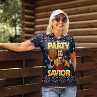 Jesus Party Savior Christmas Women Polo Shirt Funny Xmas Holiday Patterns - Wonder Print Shop