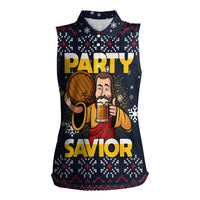 Jesus Party Savior Christmas Women Sleeveless Polo Shirt Funny Xmas Holiday Patterns - Wonder Print Shop