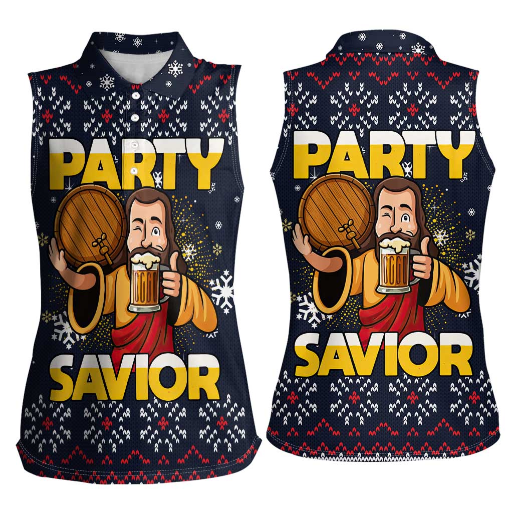 Jesus Party Savior Christmas Women Sleeveless Polo Shirt Funny Xmas Holiday Patterns - Wonder Print Shop