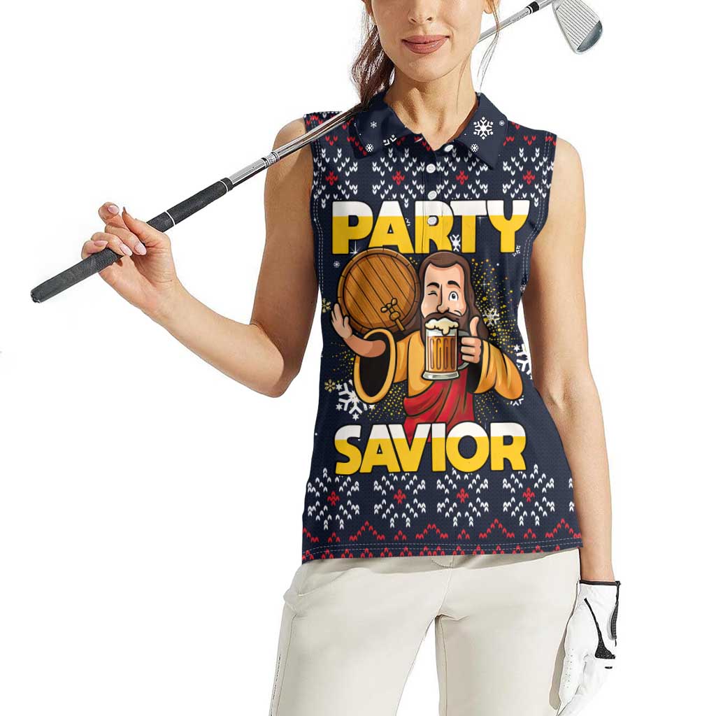 Jesus Party Savior Christmas Women Sleeveless Polo Shirt Funny Xmas Holiday Patterns - Wonder Print Shop