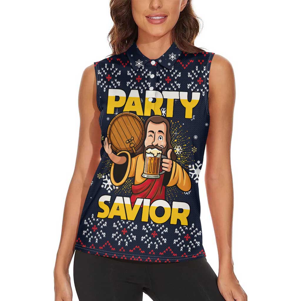 Jesus Party Savior Christmas Women Sleeveless Polo Shirt Funny Xmas Holiday Patterns - Wonder Print Shop