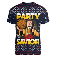 Jesus Party Savior Christmas Women V-Neck T-Shirt Funny Xmas Holiday Patterns - Wonder Print Shop