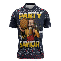 Jesus Party Savior Christmas Zipper Polo Shirt Funny Xmas Holiday Patterns - Wonder Print Shop