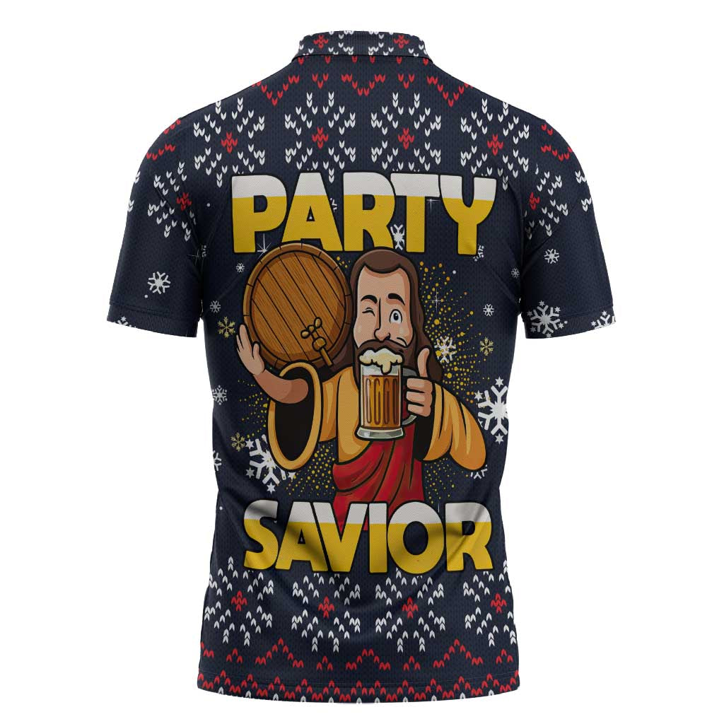 Jesus Party Savior Christmas Zipper Polo Shirt Funny Xmas Holiday Patterns - Wonder Print Shop