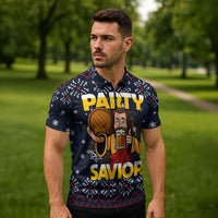 Jesus Party Savior Christmas Zipper Polo Shirt Funny Xmas Holiday Patterns - Wonder Print Shop