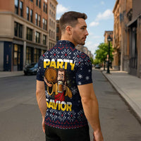 Jesus Party Savior Christmas Zipper Polo Shirt Funny Xmas Holiday Patterns - Wonder Print Shop