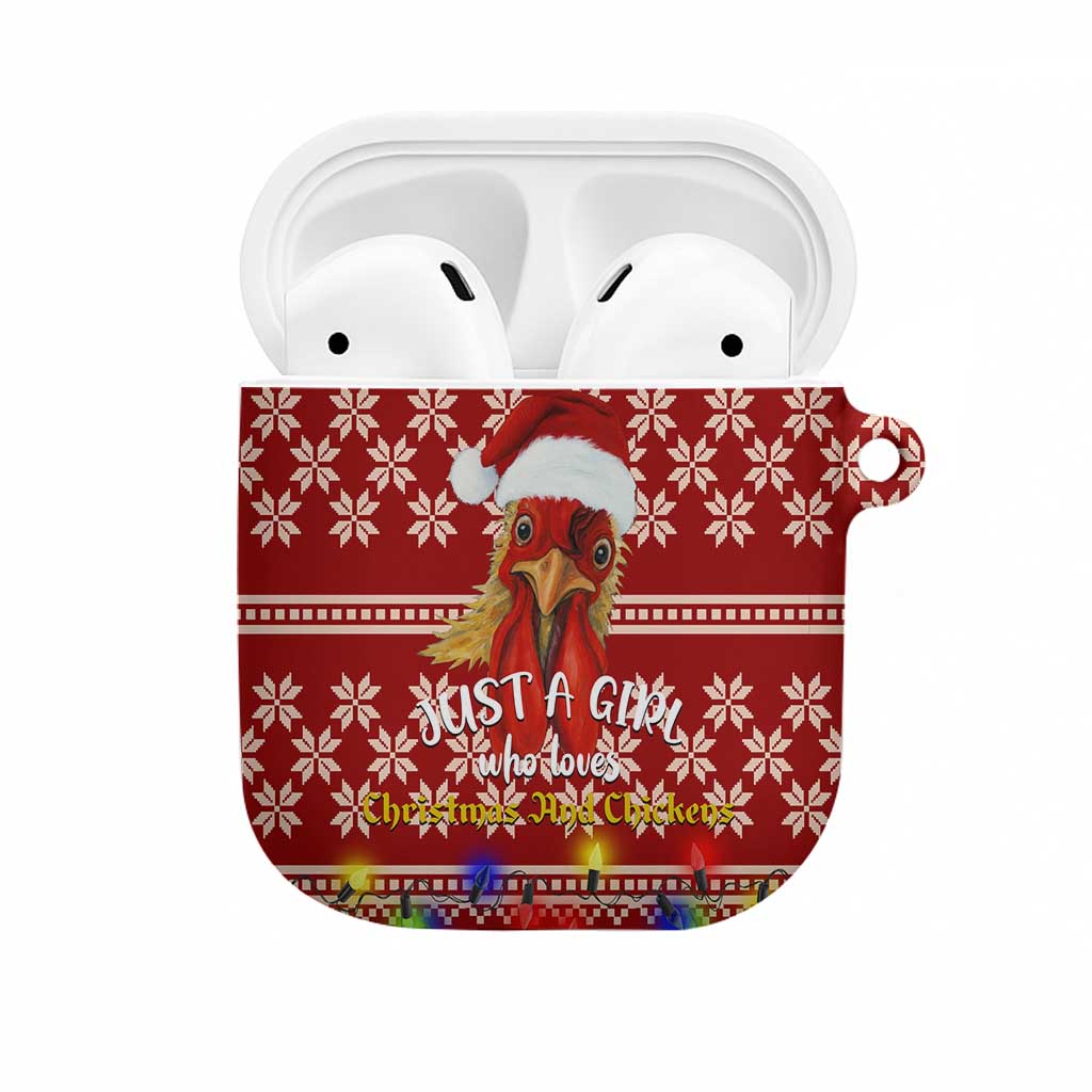Just A Girl Who Loves Christmas And Chickens Christmas AirPods Case Funny Xmas Holiday Patterns - Wonder Print Shop