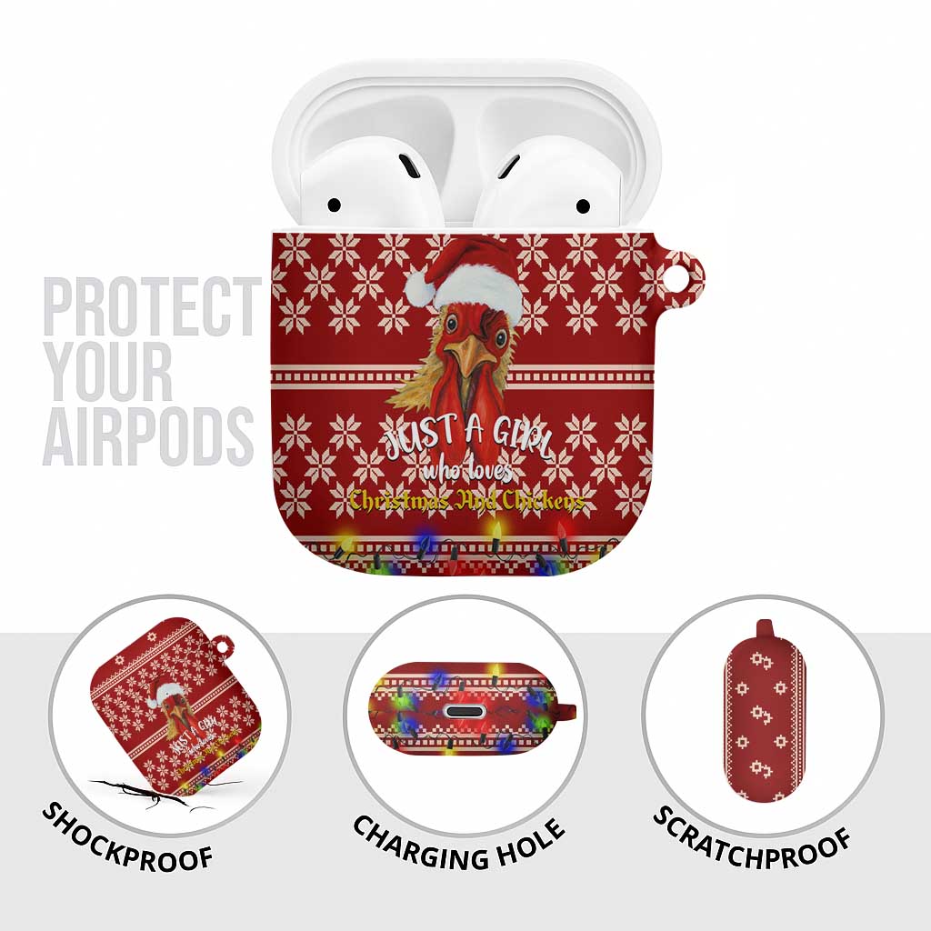 Just A Girl Who Loves Christmas And Chickens Christmas AirPods Case Funny Xmas Holiday Patterns - Wonder Print Shop