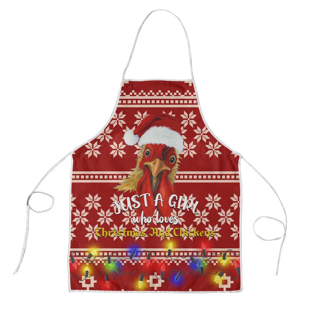 Just A Girl Who Loves Christmas And Chickens Christmas Apron Funny Xmas Holiday Patterns - Wonder Print Shop