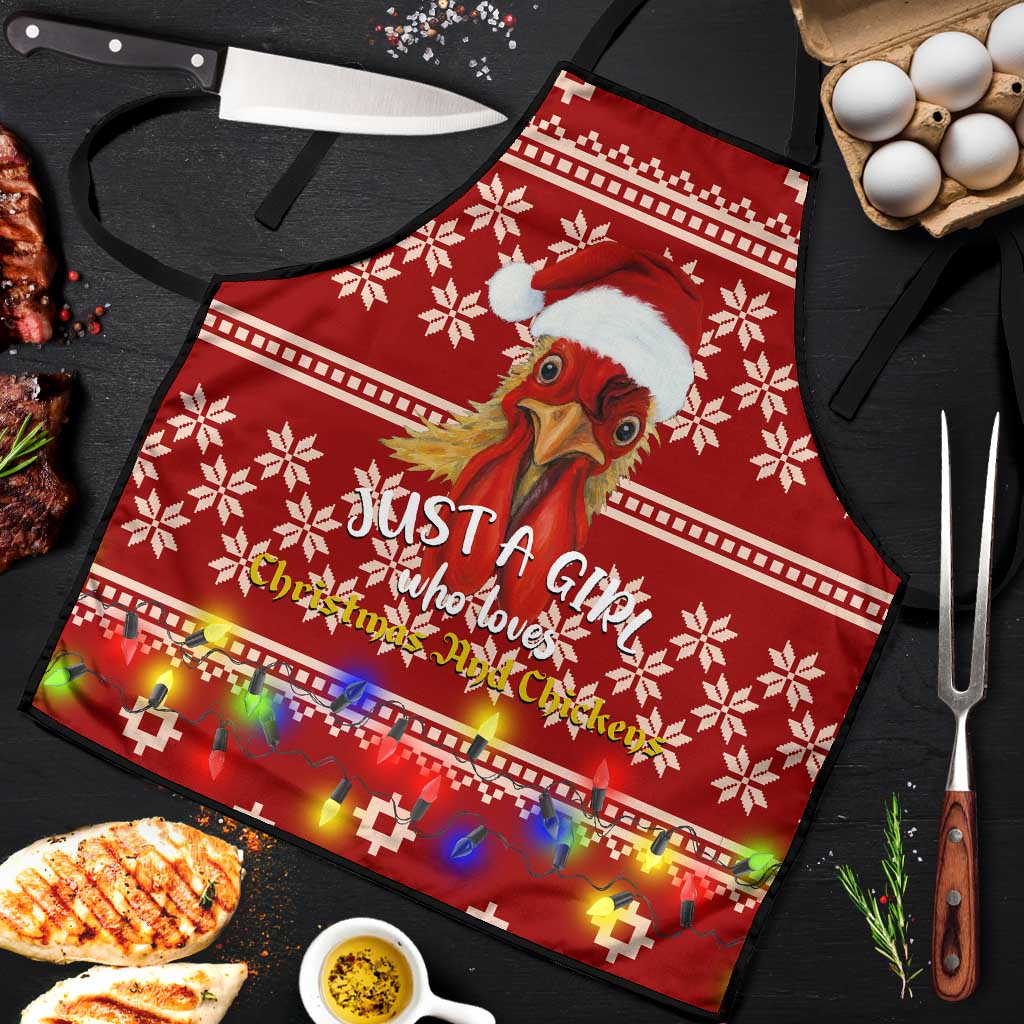 Just A Girl Who Loves Christmas And Chickens Christmas Apron Funny Xmas Holiday Patterns - Wonder Print Shop