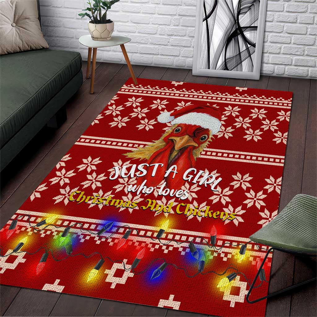 Just A Girl Who Loves Christmas And Chickens Christmas Area Rug Funny Xmas Holiday Patterns - Wonder Print Shop