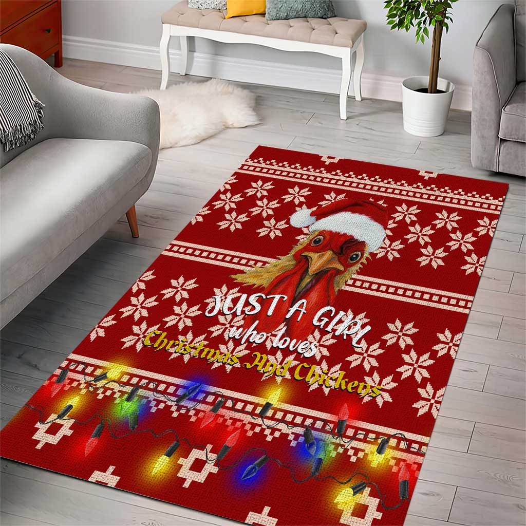 Just A Girl Who Loves Christmas And Chickens Christmas Area Rug Funny Xmas Holiday Patterns - Wonder Print Shop
