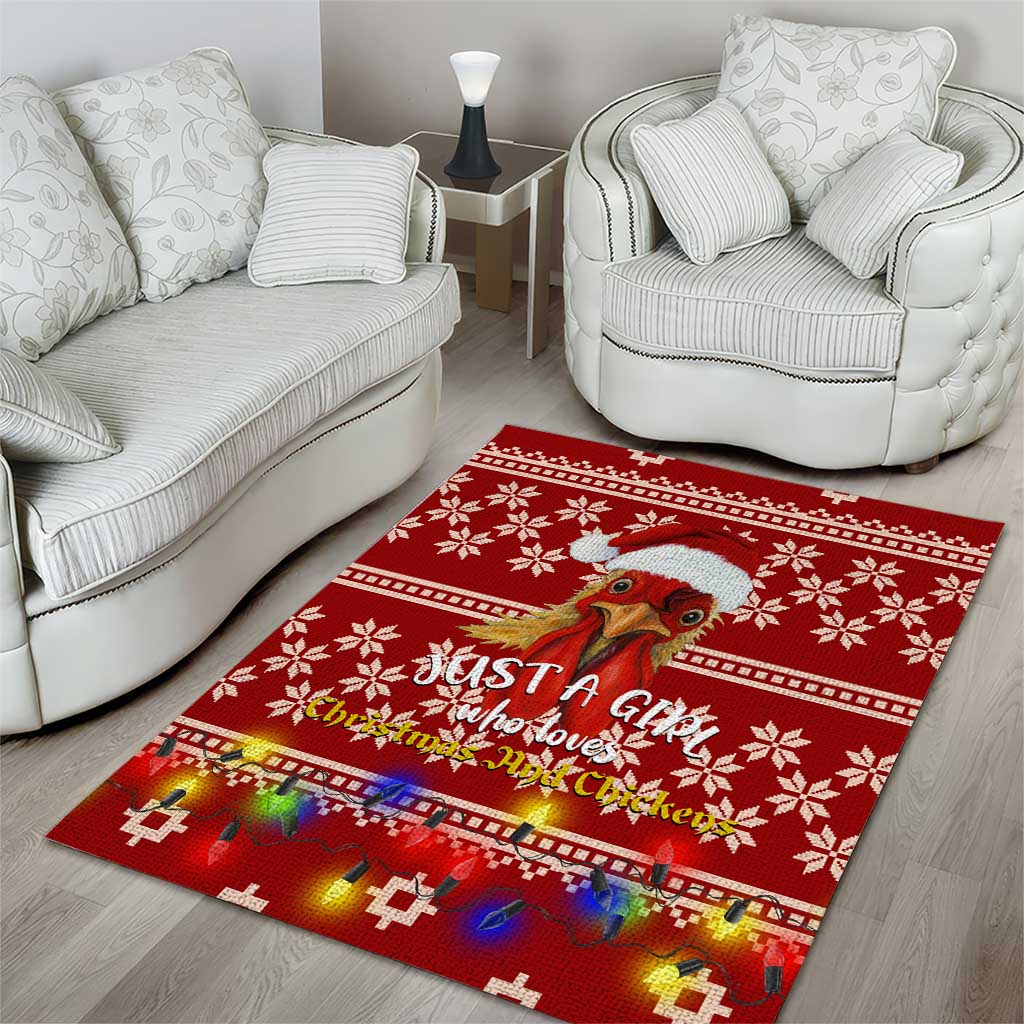 Just A Girl Who Loves Christmas And Chickens Christmas Area Rug Funny Xmas Holiday Patterns - Wonder Print Shop