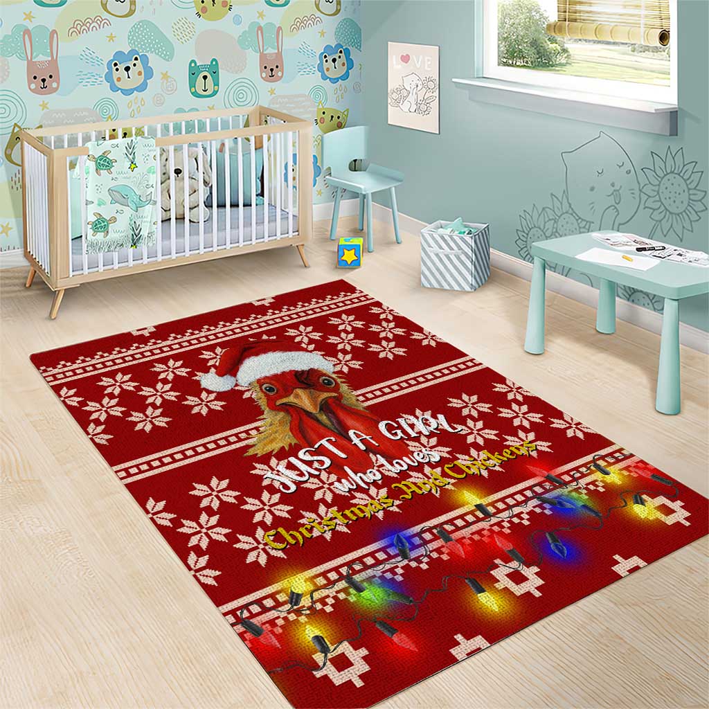Just A Girl Who Loves Christmas And Chickens Christmas Area Rug Funny Xmas Holiday Patterns - Wonder Print Shop