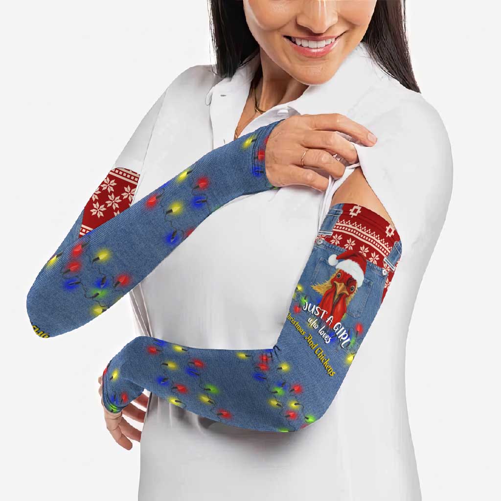 Just A Girl Who Loves Christmas And Chickens Christmas Arm Sleeves Funny Xmas Holiday Patterns - Wonder Print Shop