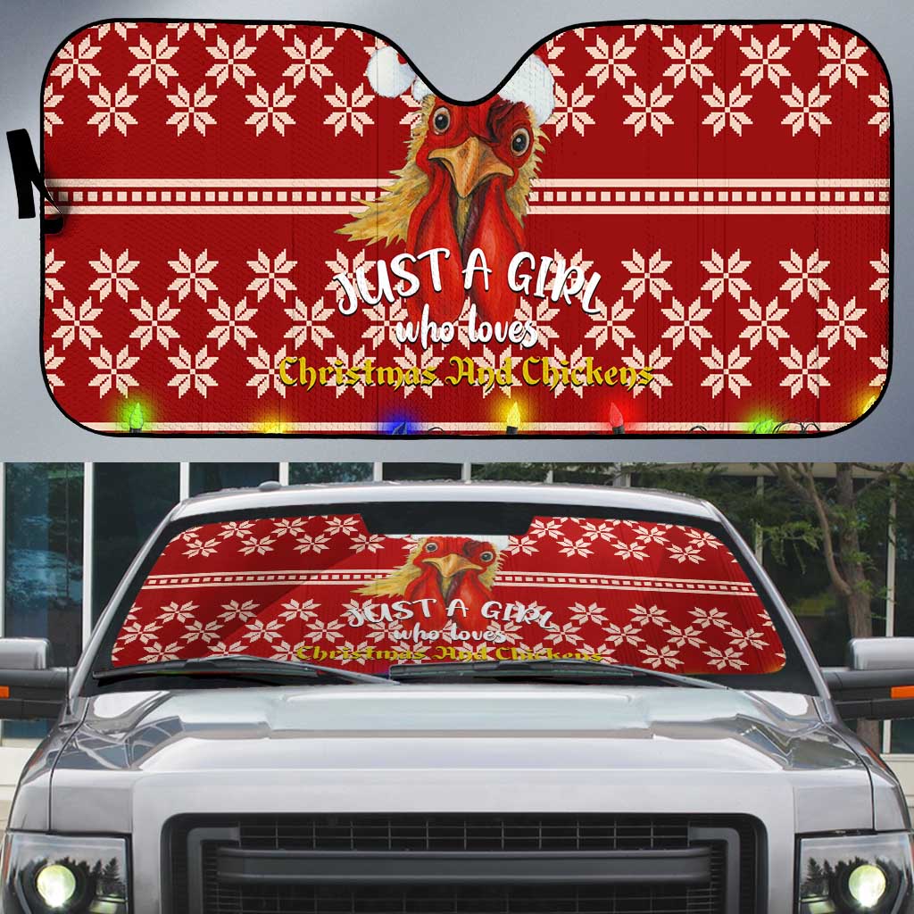 Just A Girl Who Loves Christmas And Chickens Christmas Auto Sun Shade Funny Xmas Holiday Patterns - Wonder Print Shop