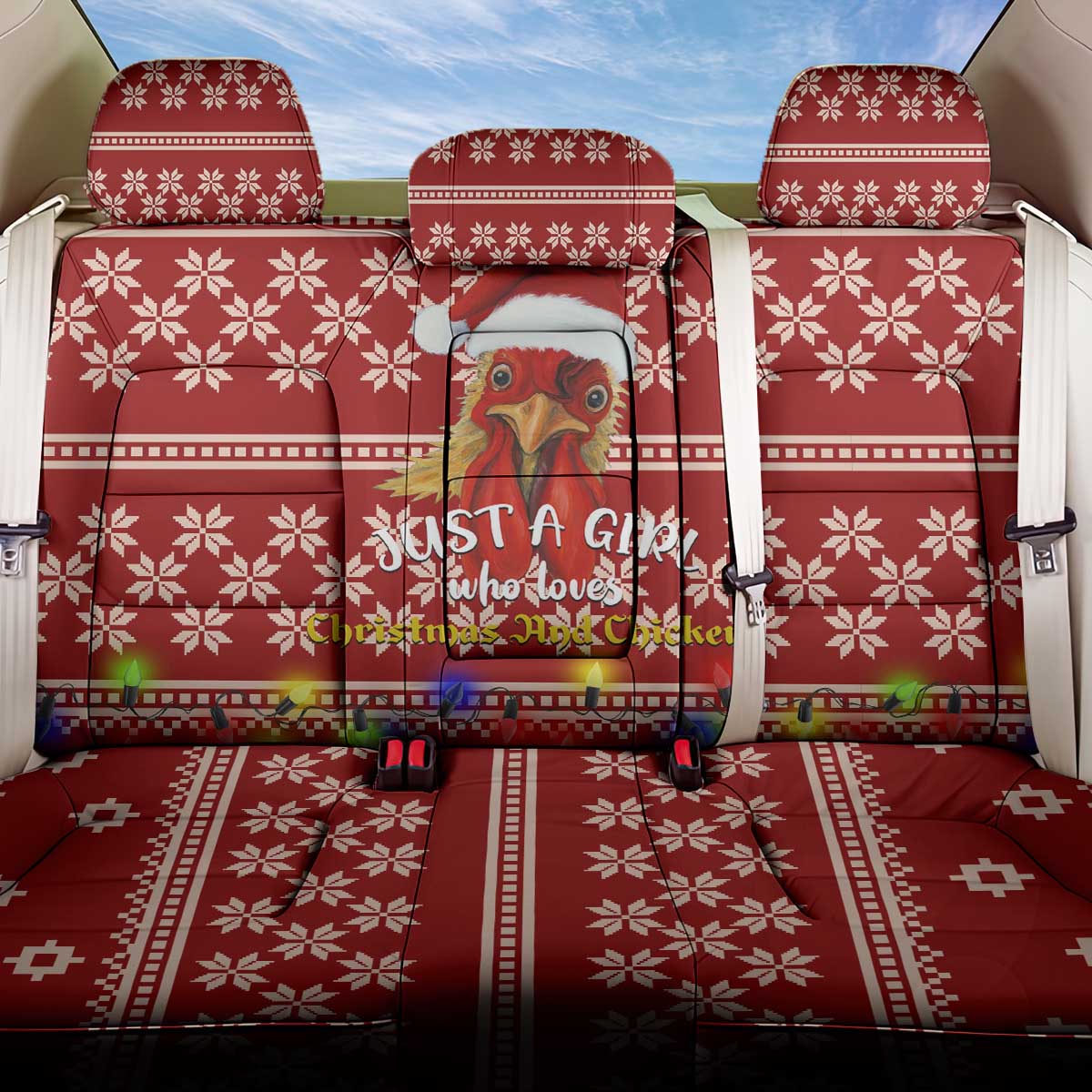 Just A Girl Who Loves Christmas And Chickens Christmas Back Car Seat Cover Funny Xmas Holiday Patterns - Wonder Print Shop
