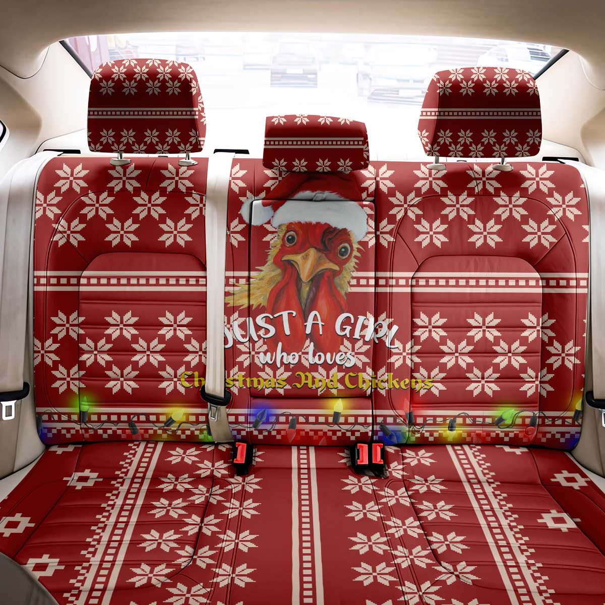 Just A Girl Who Loves Christmas And Chickens Christmas Back Car Seat Cover Funny Xmas Holiday Patterns - Wonder Print Shop