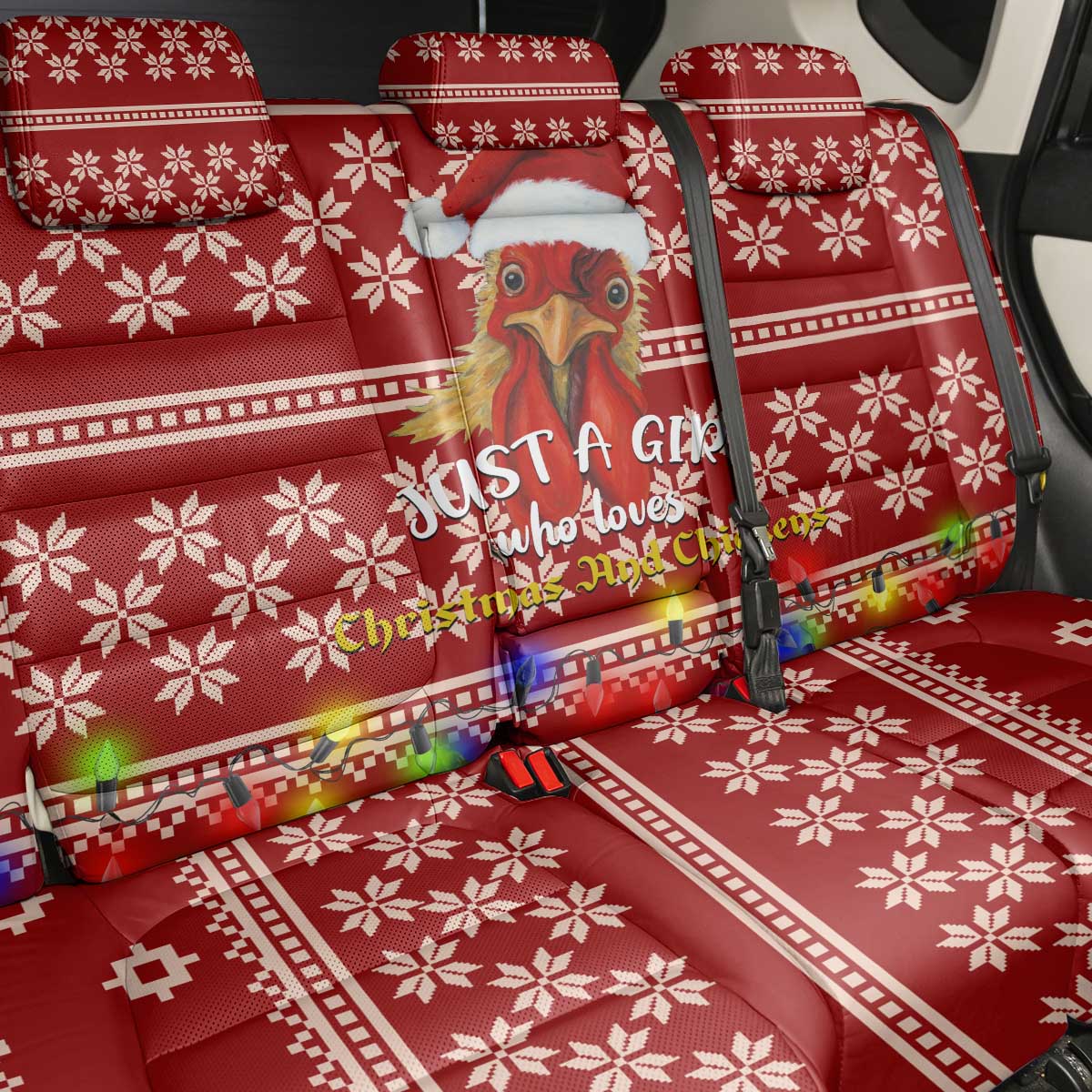 Just A Girl Who Loves Christmas And Chickens Christmas Back Car Seat Cover Funny Xmas Holiday Patterns - Wonder Print Shop