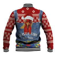 Just A Girl Who Loves Christmas And Chickens Christmas Baseball Jacket Funny Xmas Holiday Patterns - Wonder Print Shop