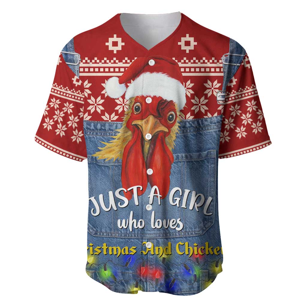 Just A Girl Who Loves Christmas And Chickens Christmas Baseball Jersey Funny Xmas Holiday Patterns - Wonder Print Shop