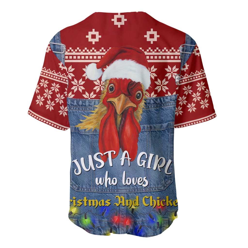 Just A Girl Who Loves Christmas And Chickens Christmas Baseball Jersey Funny Xmas Holiday Patterns - Wonder Print Shop