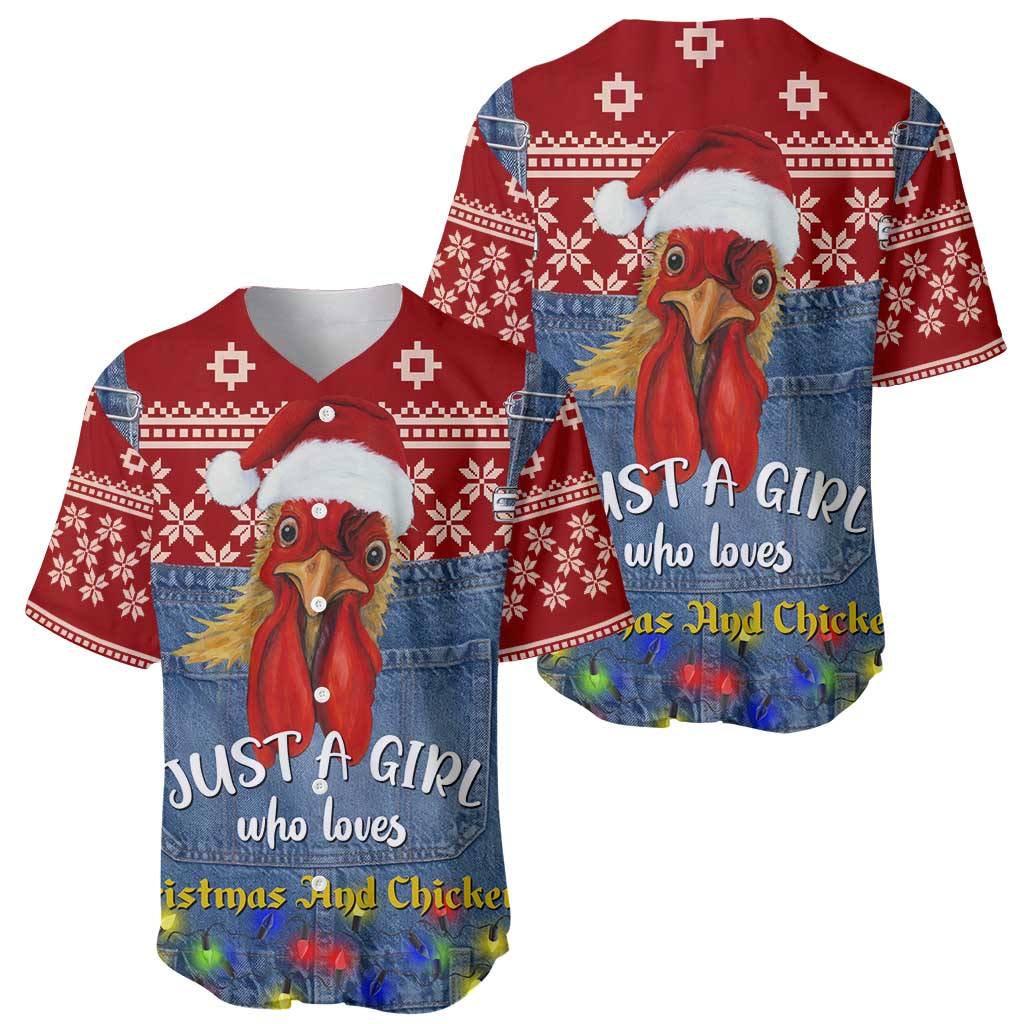 Just A Girl Who Loves Christmas And Chickens Christmas Baseball Jersey Funny Xmas Holiday Patterns - Wonder Print Shop