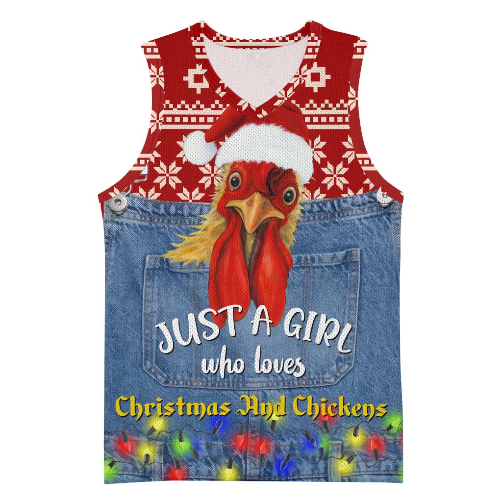 Just A Girl Who Loves Christmas And Chickens Christmas Basketball Jersey Funny Xmas Holiday Patterns - Wonder Print Shop