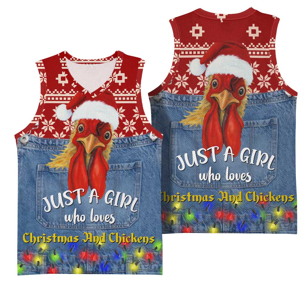 Just A Girl Who Loves Christmas And Chickens Christmas Basketball Jersey Funny Xmas Holiday Patterns - Wonder Print Shop