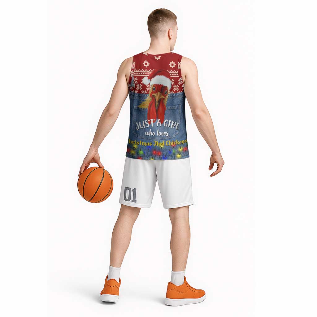 Just A Girl Who Loves Christmas And Chickens Christmas Basketball Jersey Funny Xmas Holiday Patterns - Wonder Print Shop