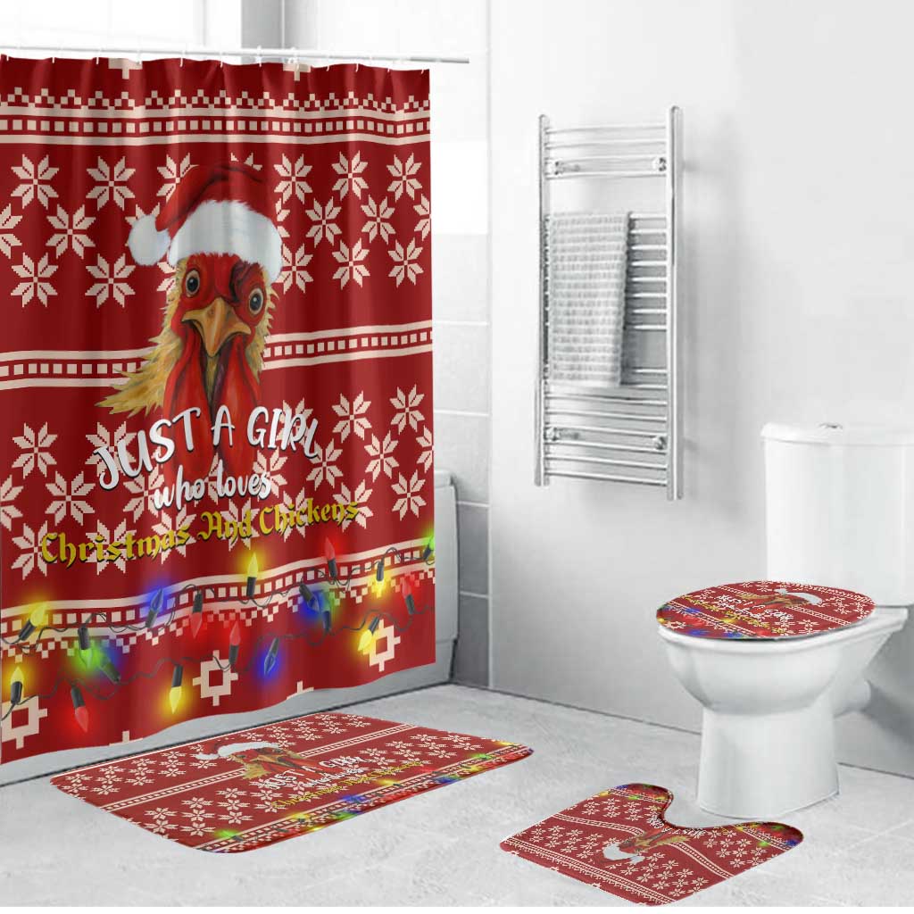 Just A Girl Who Loves Christmas And Chickens Christmas Bathroom Set Funny Xmas Holiday Patterns - Wonder Print Shop