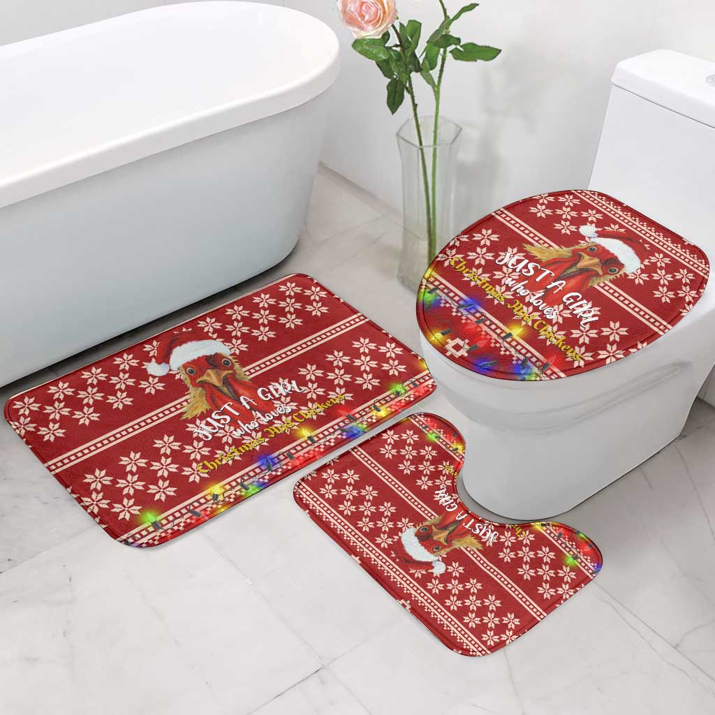Just A Girl Who Loves Christmas And Chickens Christmas Bathroom Set Funny Xmas Holiday Patterns - Wonder Print Shop