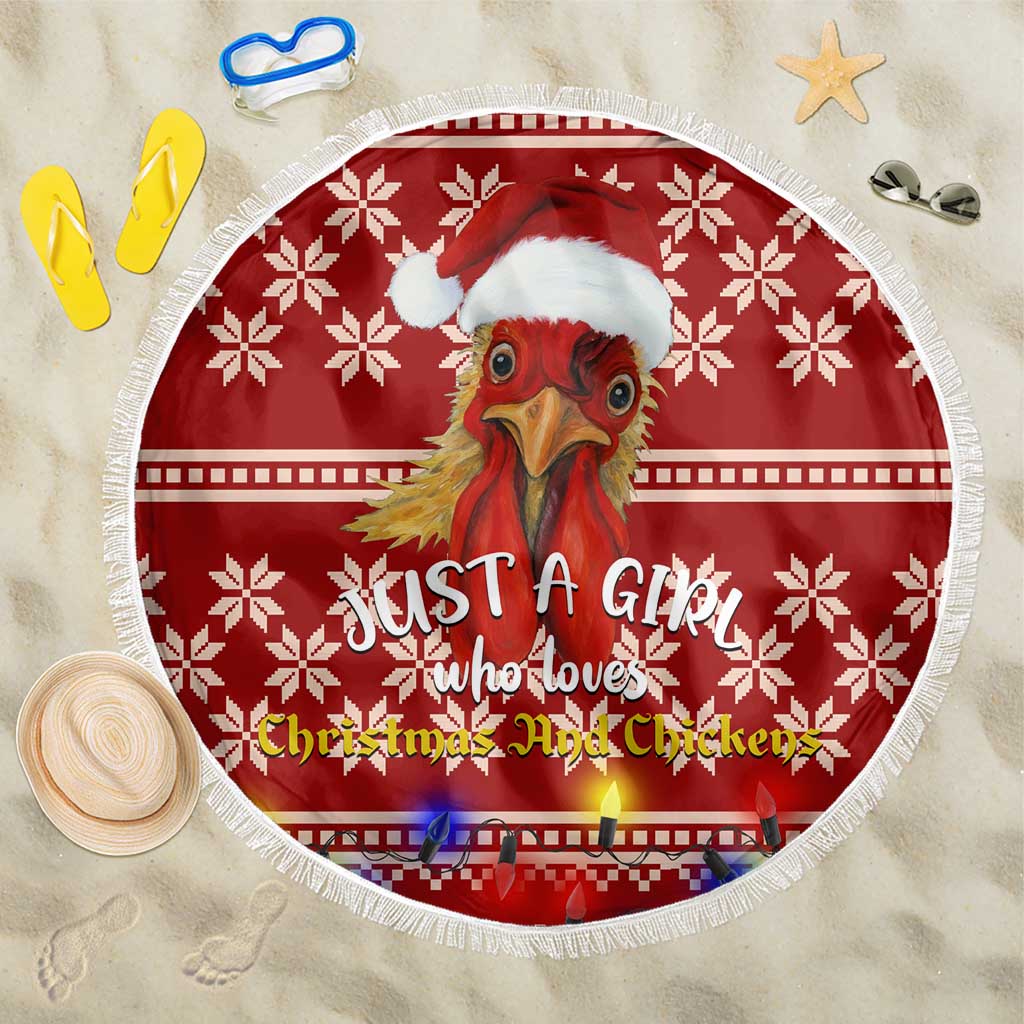Just A Girl Who Loves Christmas And Chickens Christmas Beach Blanket Funny Xmas Holiday Patterns - Wonder Print Shop