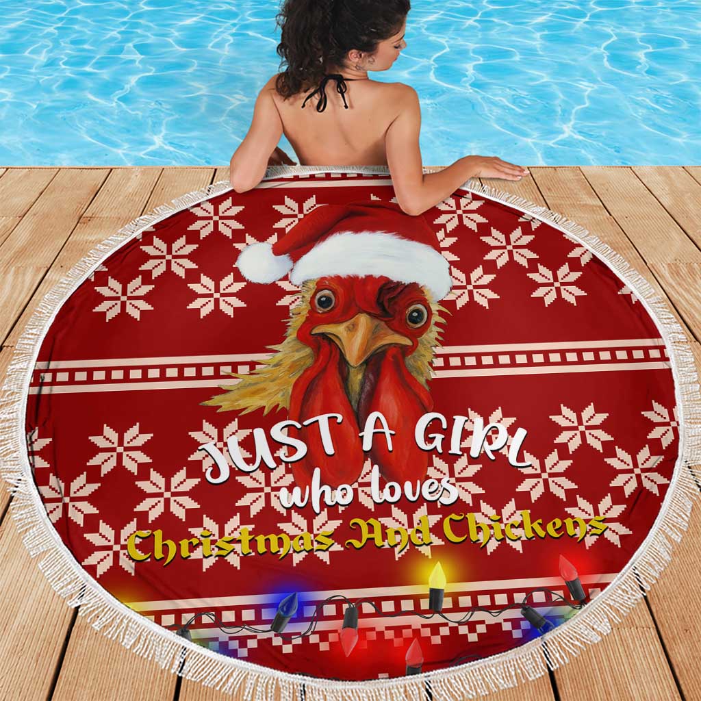 Just A Girl Who Loves Christmas And Chickens Christmas Beach Blanket Funny Xmas Holiday Patterns - Wonder Print Shop