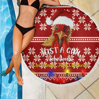 Just A Girl Who Loves Christmas And Chickens Christmas Beach Blanket Funny Xmas Holiday Patterns - Wonder Print Shop