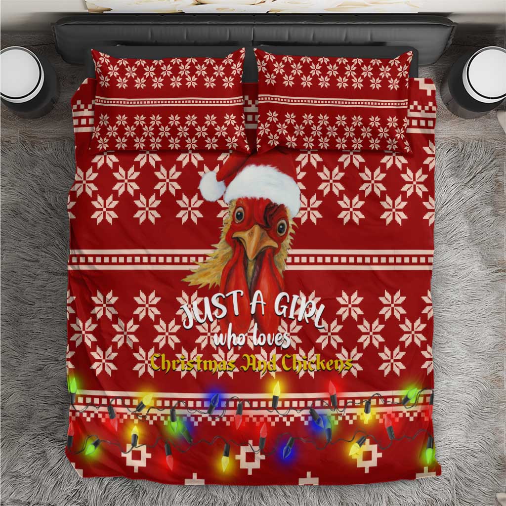 Just A Girl Who Loves Christmas And Chickens Christmas Bedding Set Funny Xmas Holiday Patterns - Wonder Print Shop