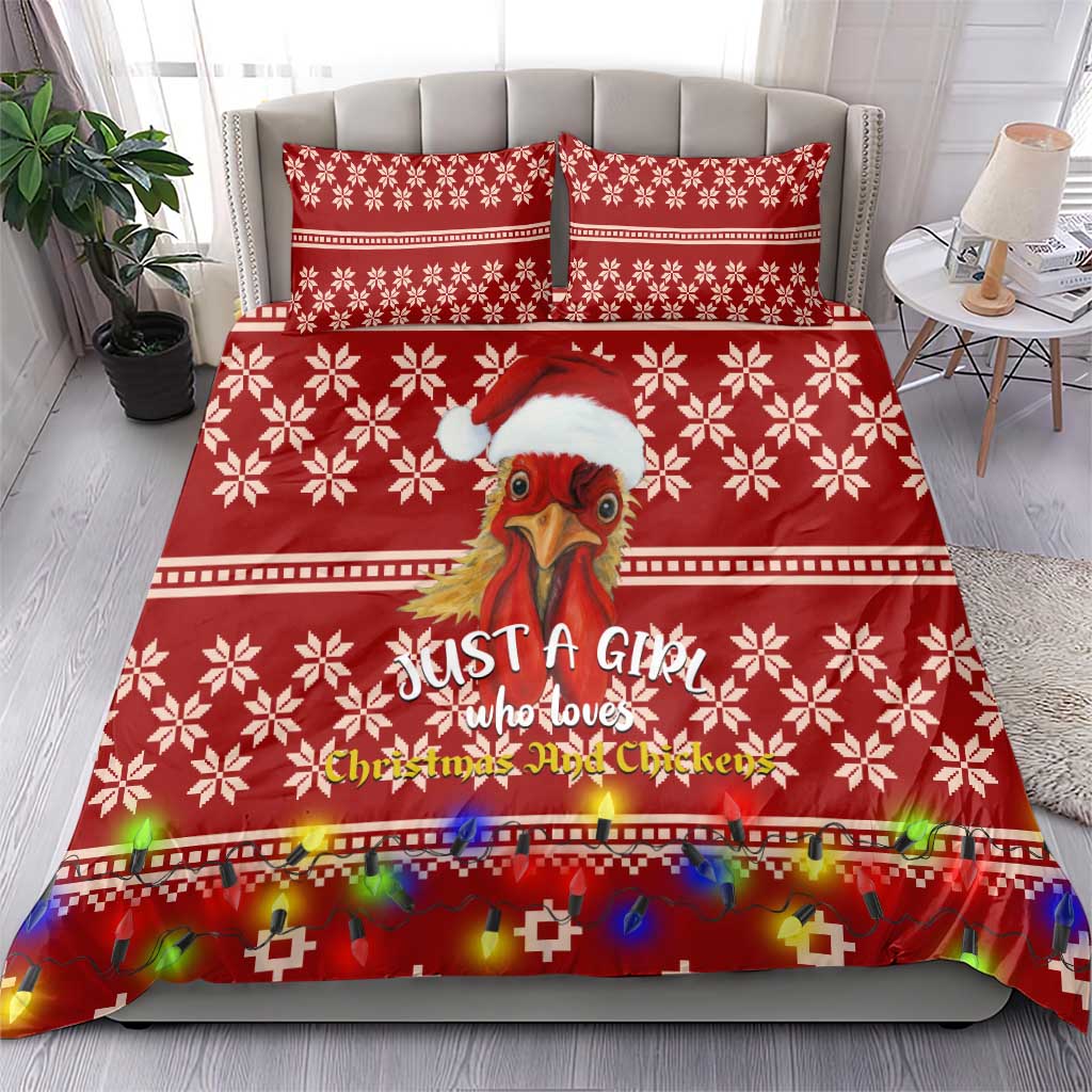 Just A Girl Who Loves Christmas And Chickens Christmas Bedding Set Funny Xmas Holiday Patterns - Wonder Print Shop