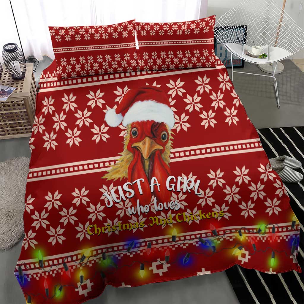 Just A Girl Who Loves Christmas And Chickens Christmas Bedding Set Funny Xmas Holiday Patterns - Wonder Print Shop
