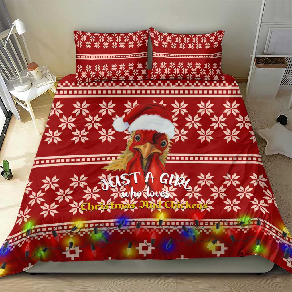 Just A Girl Who Loves Christmas And Chickens Christmas Bedding Set Funny Xmas Holiday Patterns - Wonder Print Shop