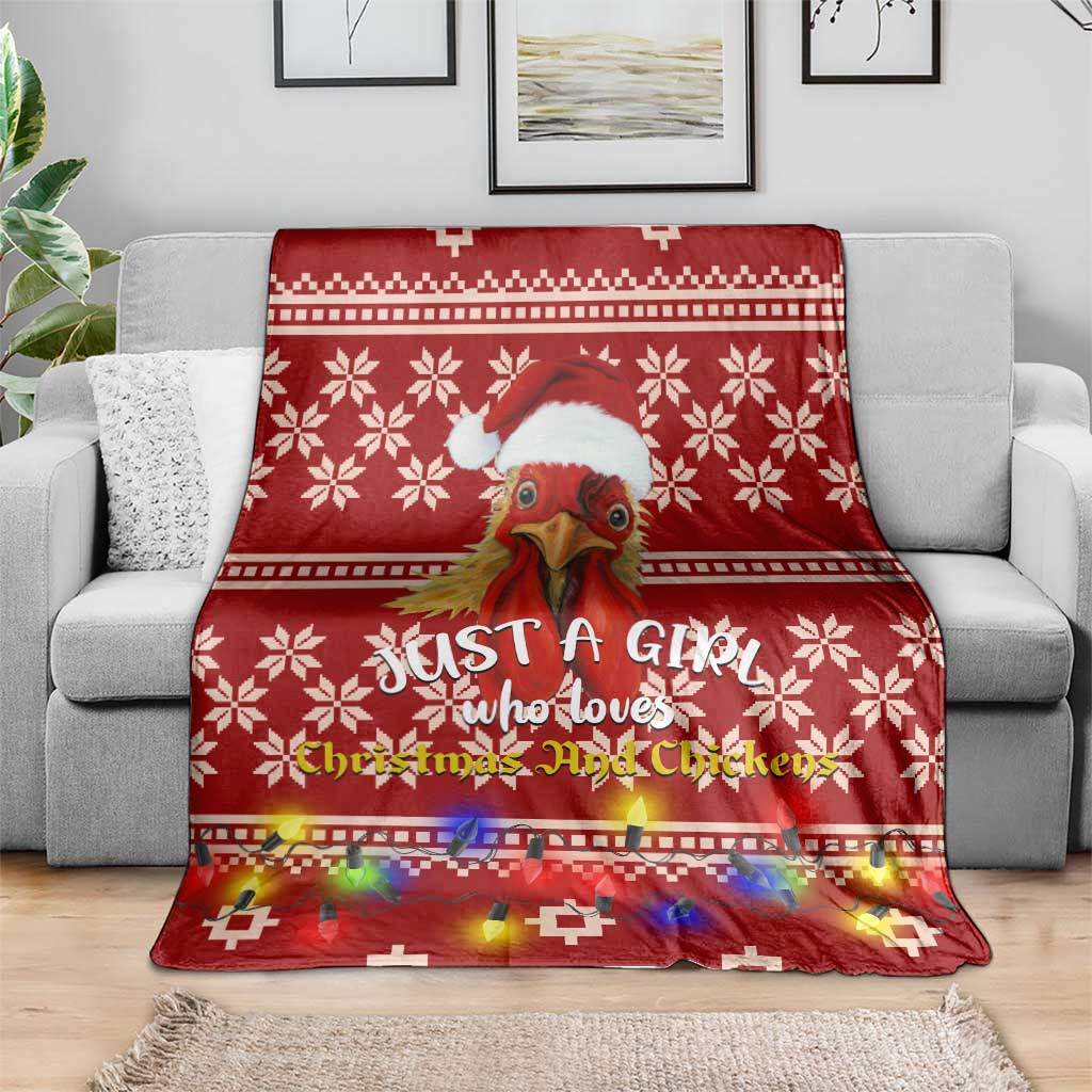 Just A Girl Who Loves Christmas And Chickens Christmas Blanket Funny Xmas Holiday Patterns - Wonder Print Shop