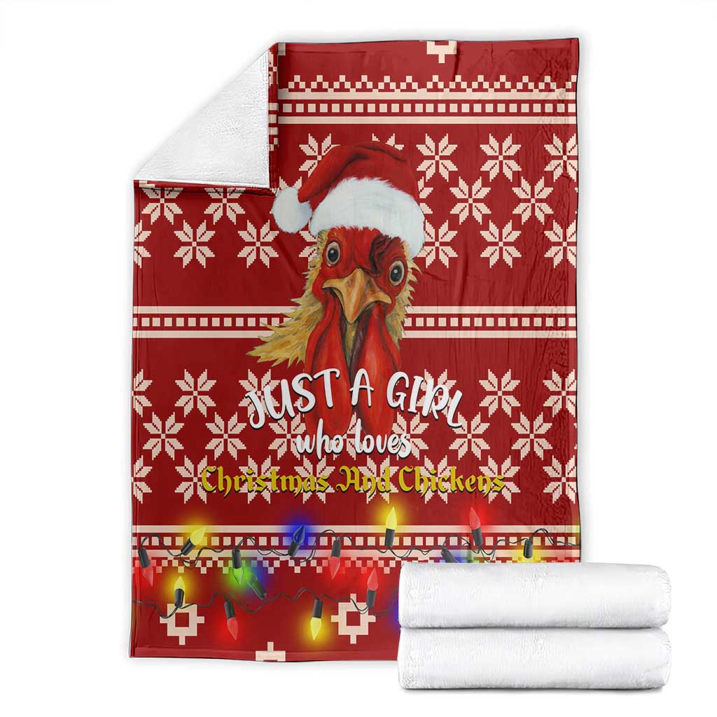 Just A Girl Who Loves Christmas And Chickens Christmas Blanket Funny Xmas Holiday Patterns - Wonder Print Shop