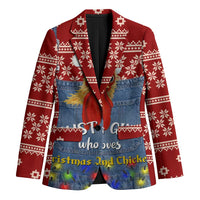 Just A Girl Who Loves Christmas And Chickens Christmas Blazer Funny Xmas Holiday Patterns - Wonder Print Shop
