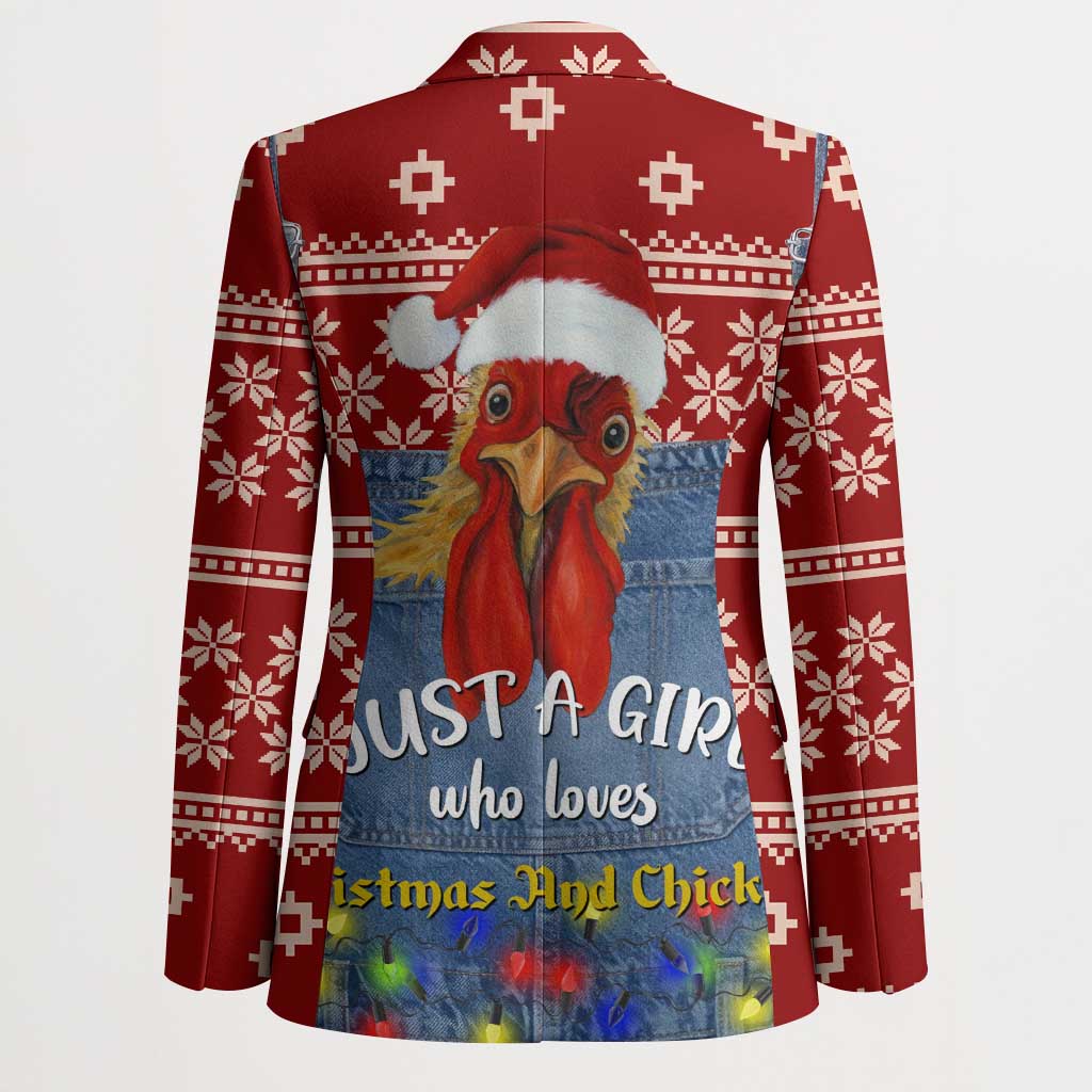 Just A Girl Who Loves Christmas And Chickens Christmas Blazer Funny Xmas Holiday Patterns - Wonder Print Shop